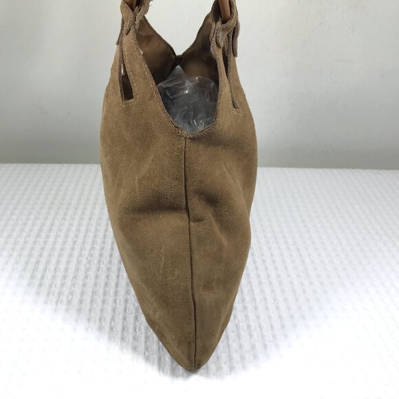 Vintage Suede Hobo Bag with Wooden Handle - Picture 5 of 9
